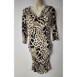 Jennifer Lopez Leopard Print Dress with Cowl Neck & Gathered Hips Sides  Medium